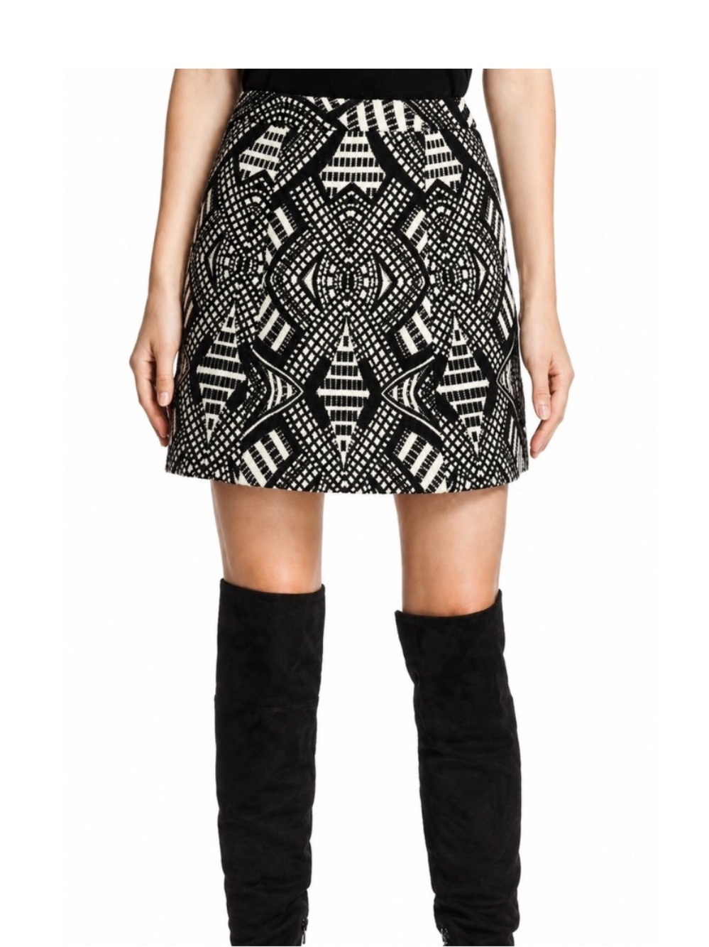 Alice + Olivia Black & White Geometric A-Line Mini Skirt